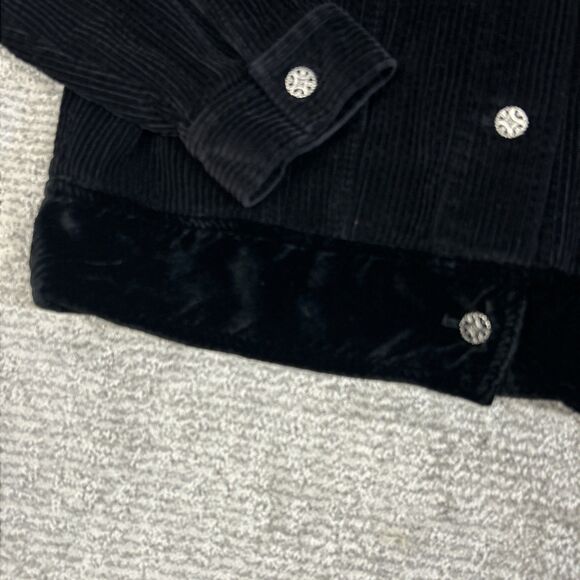 J Jill Corduroy Jacket Womens Medium Tall Velvet Trim Black Button Front Pockets - Picture 2 of 7